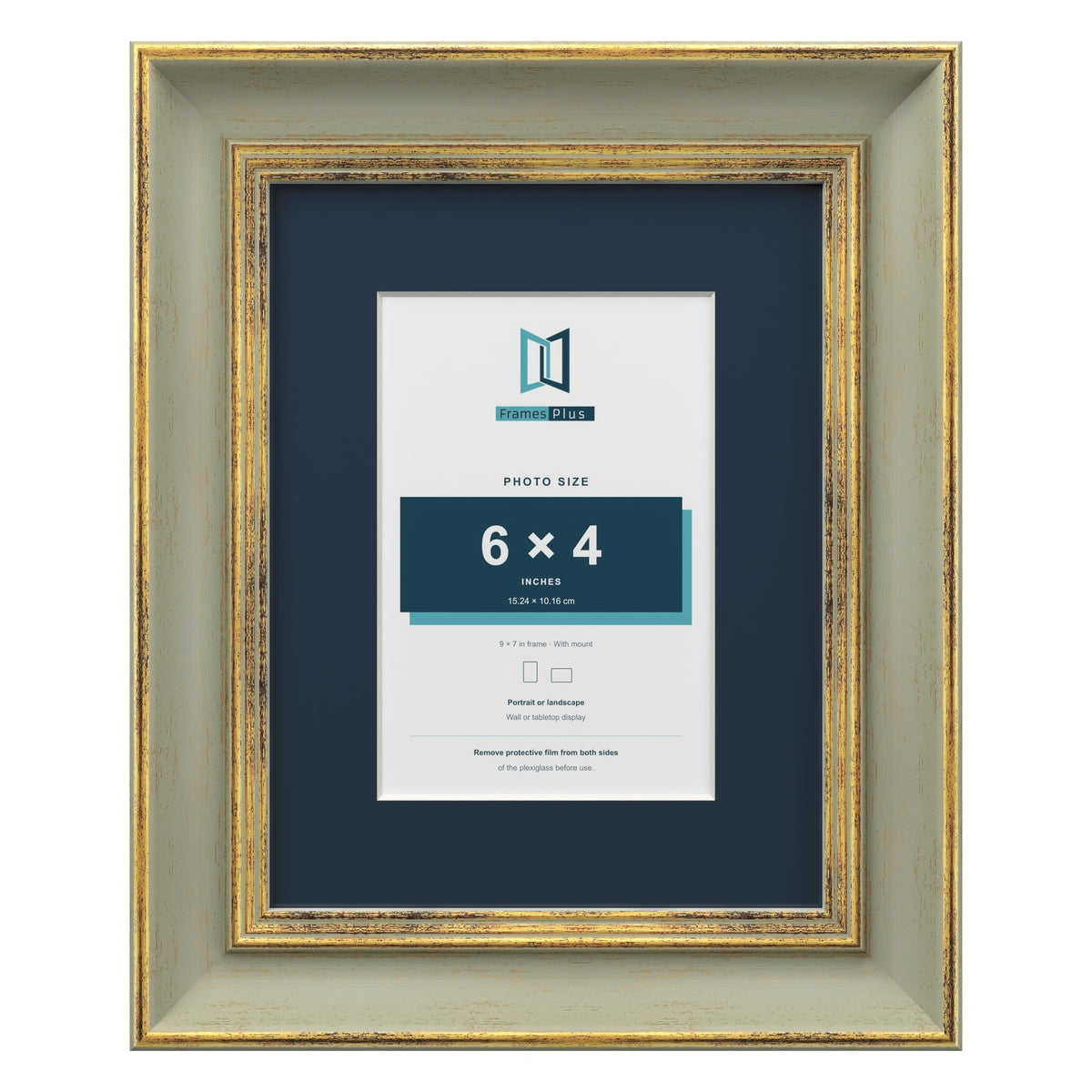 Cassis Green 9 x 7 inch picture frame with a pacific blue mount for a 6 x 4 inch photo