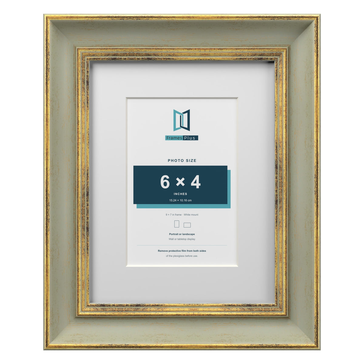 Cassis Green 9 x 7 inch picture frame with a white mount for a 6 x 4 inch photo