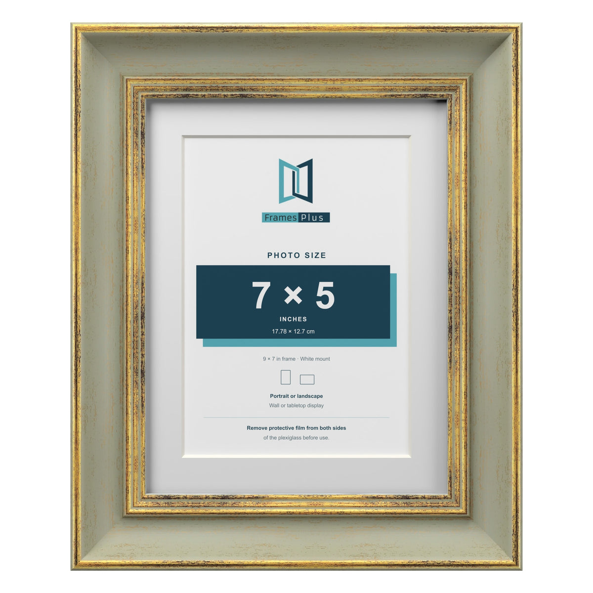 Cassis Green 9 x 7 inch picture frame with a white mount for a 7 x 5 inch photo
