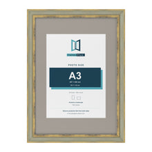 Cassis Green A2 picture frame with a dawn grey mount for an A3 photo