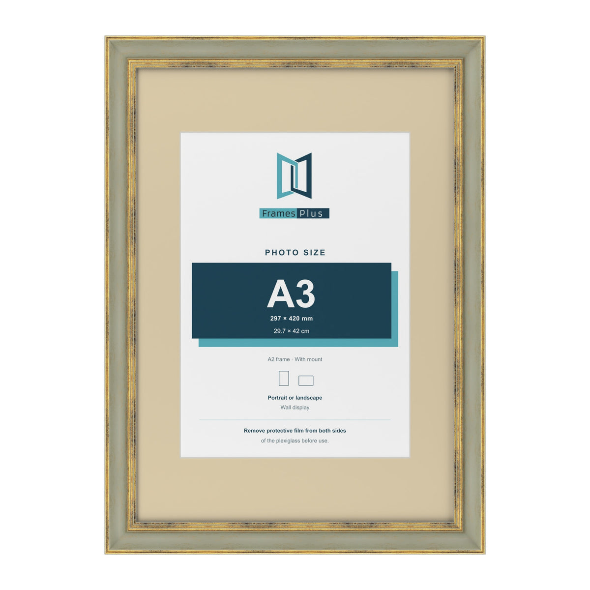 Cassis Green A2 picture frame with an ivory mount for an A3 photo