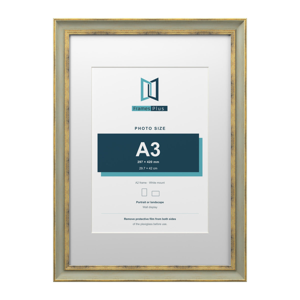 Cassis Green A2 picture frame with a white mount for an A3 photo