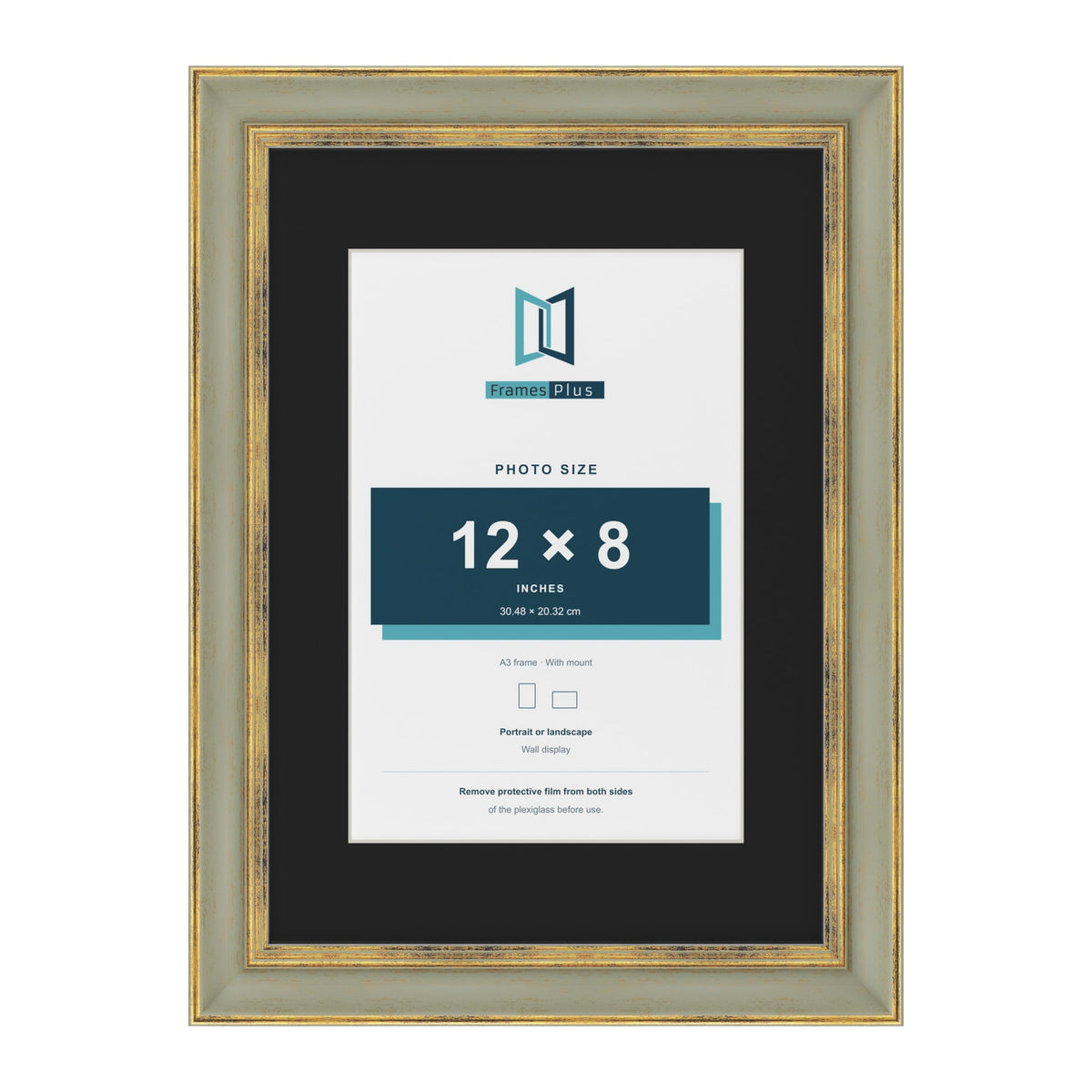 Cassis Green A3 picture frame with a black mount for a 12 x 8 inch photo