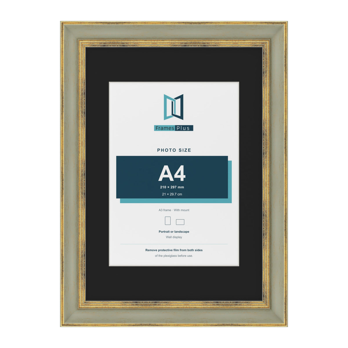 Cassis Green A3 picture frame with a black mount for an A4 photo