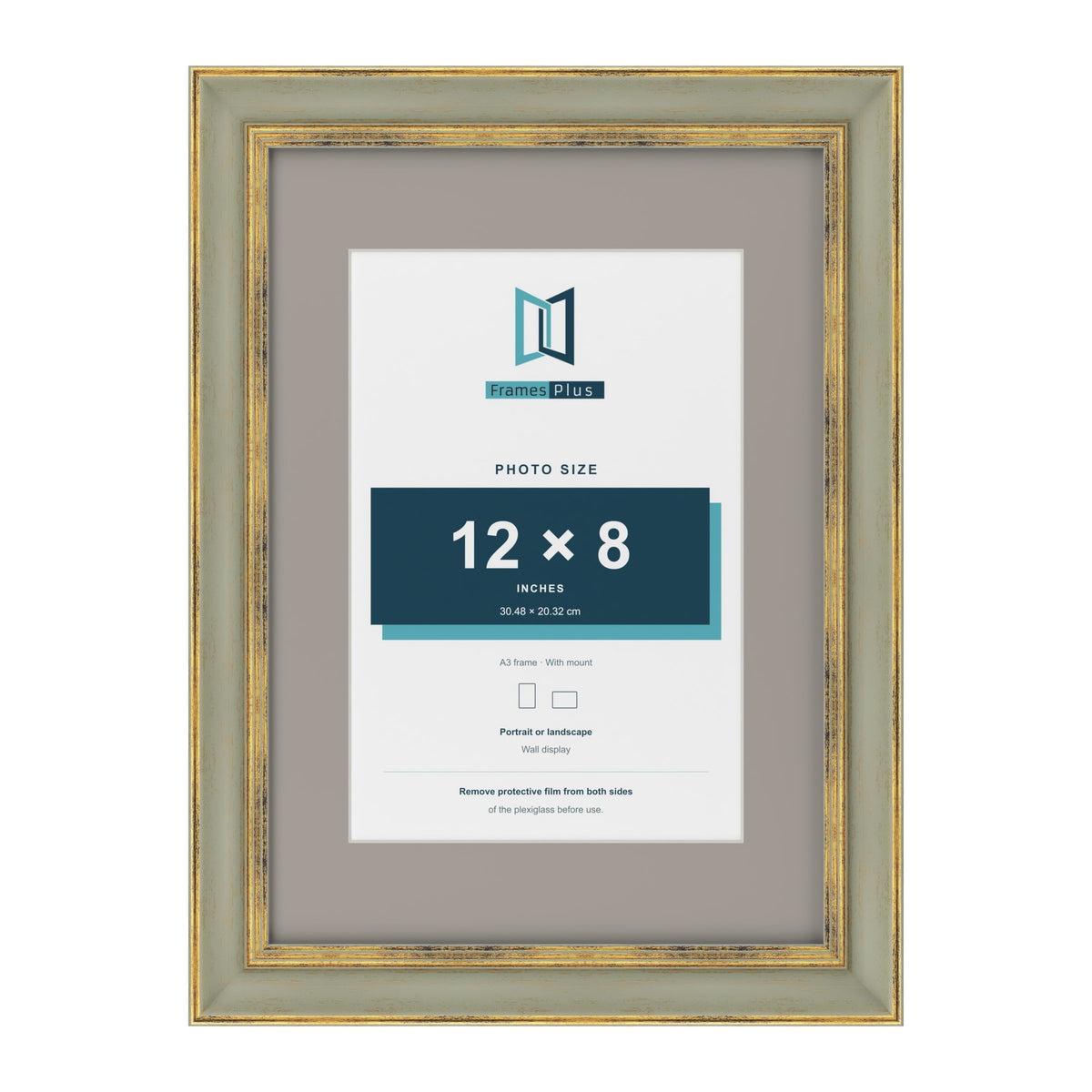 Cassis Green A3 picture frame with a dawn grey mount for a 12 x 8 inch photo