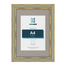 Cassis Green A3 picture frame with a dawn grey mount for an A4 photo