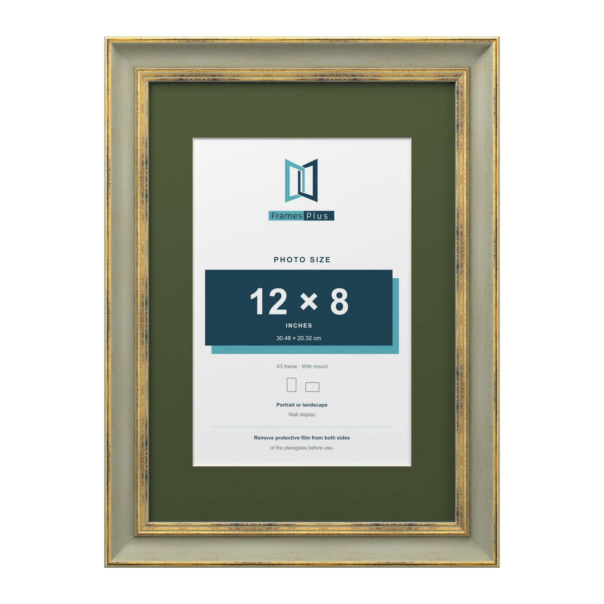 Cassis Green A3 picture frame with a green mount for a 12 x 8 inch photo