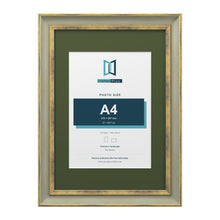 Cassis Green A3 picture frame with a green mount for an A4 photo