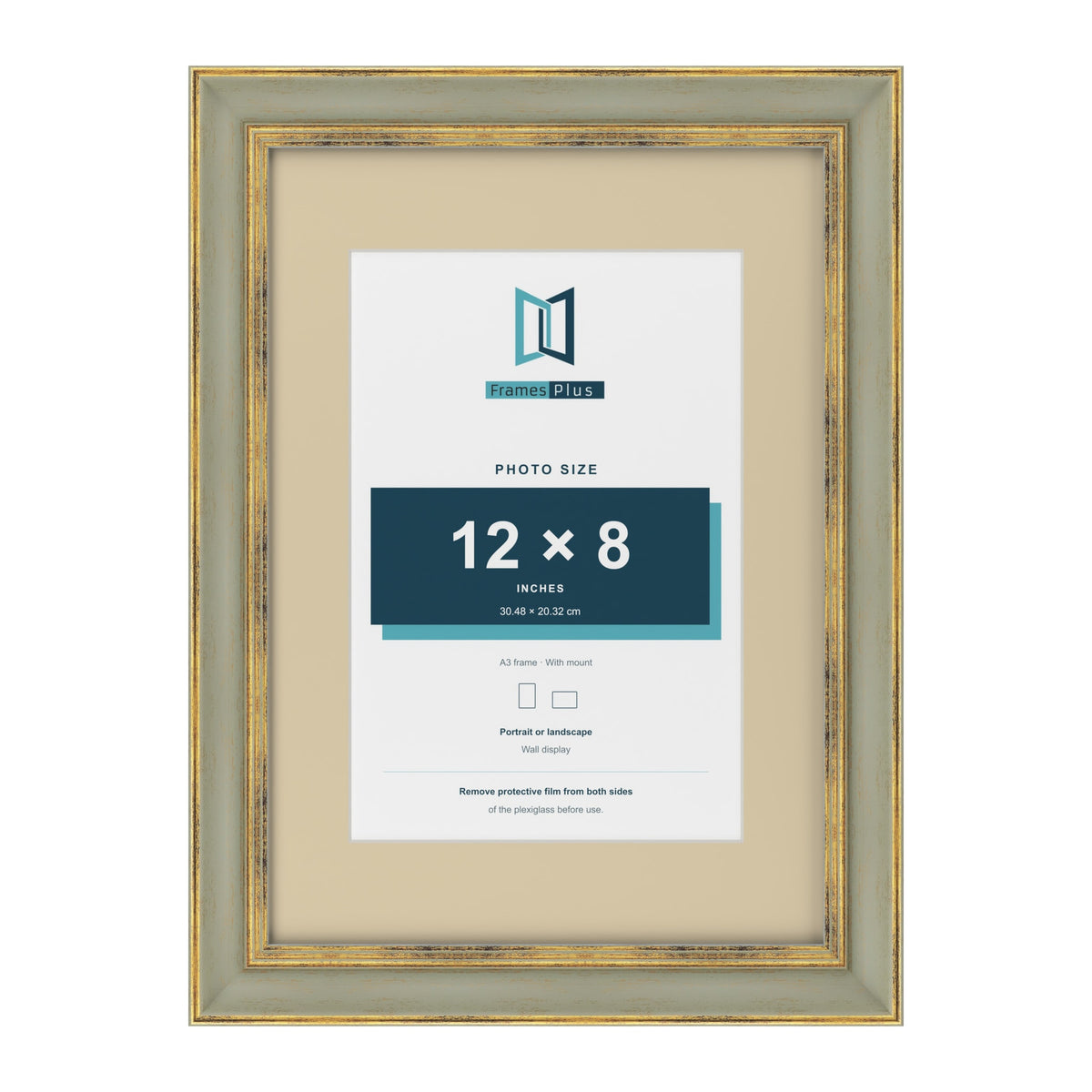 Cassis Green A3 picture frame with an ivory mount for a 12 x 8 inch photo