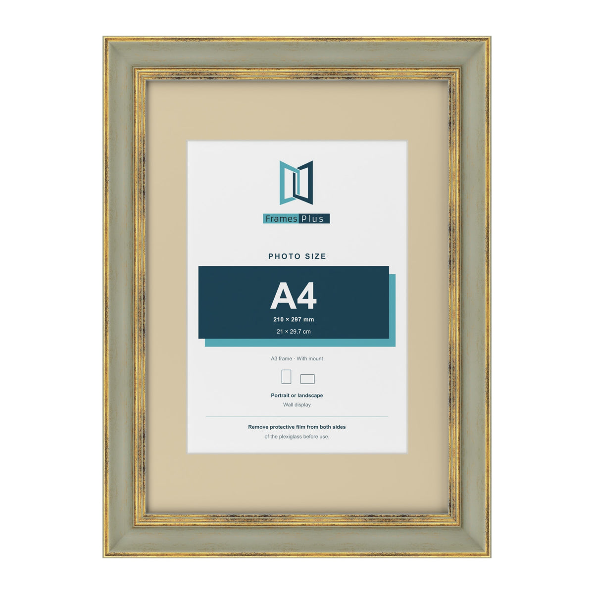 Cassis Green A3 picture frame with an ivory mount for an A4 photo