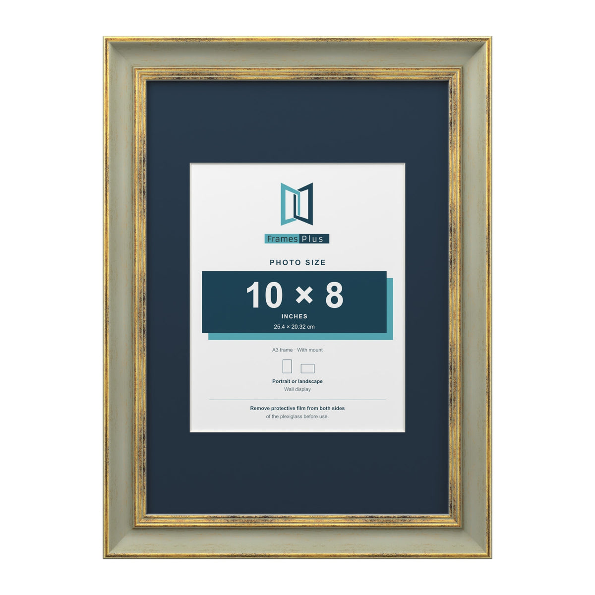 Cassis Green A3 picture frame with a pacific blue mount for a 10 x 8 inch photo