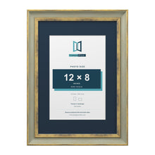 Cassis Green A3 picture frame with a pacific blue mount for a 12 x 8 inch photo