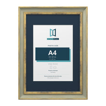 Cassis Green A3 picture frame with a pacific blue mount for an A4 photo