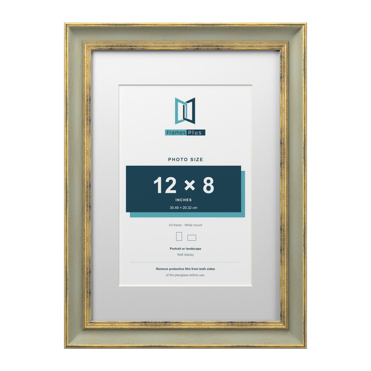 Cassis Green A3 picture frame with a white mount for a 12 x 8 inch photo