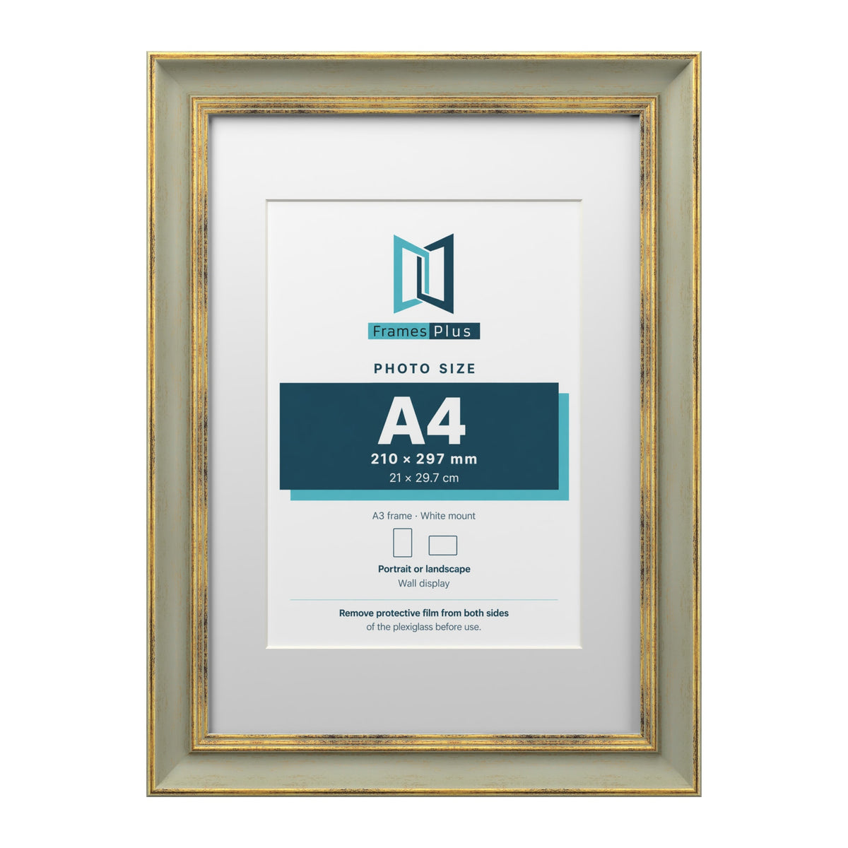 Cassis Green A3 picture frame with a white mount for an A4 photo