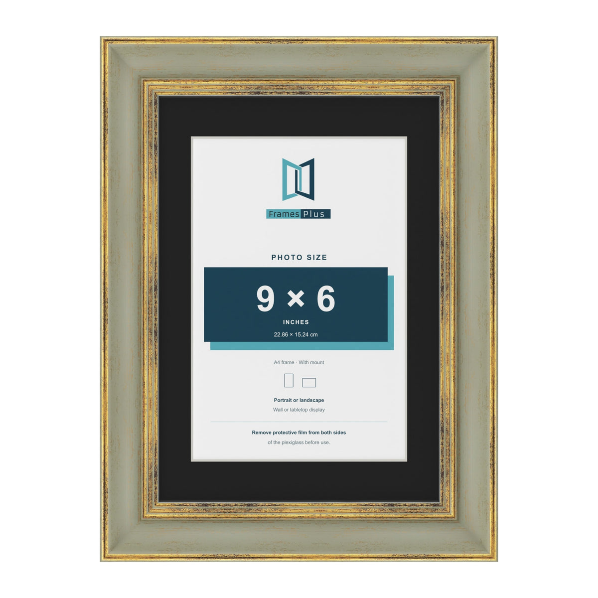 Cassis Green A4 picture frame with a black mount for a 9 x 6 inch photo