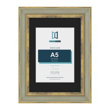 Cassis Green A4 picture frame with a black mount for an A5 photo