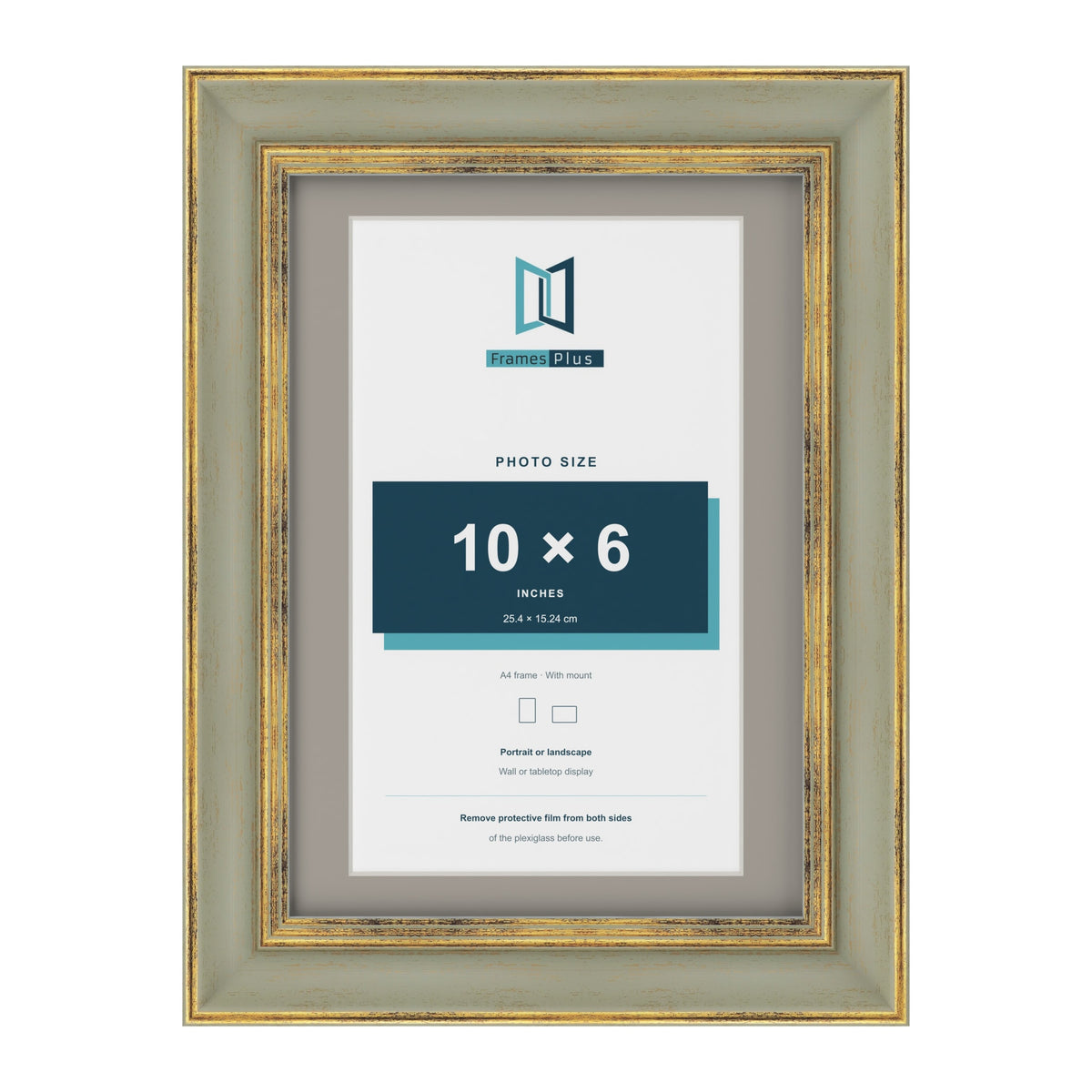 Cassis Green A4 picture frame with a dawn grey mount for a 10 x 6 inch photo