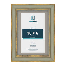 Cassis Green A4 picture frame with a dawn grey mount for a 10 x 6 inch photo