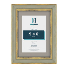 Cassis Green A4 picture frame with a dawn grey mount for a 9 x 6 inch photo