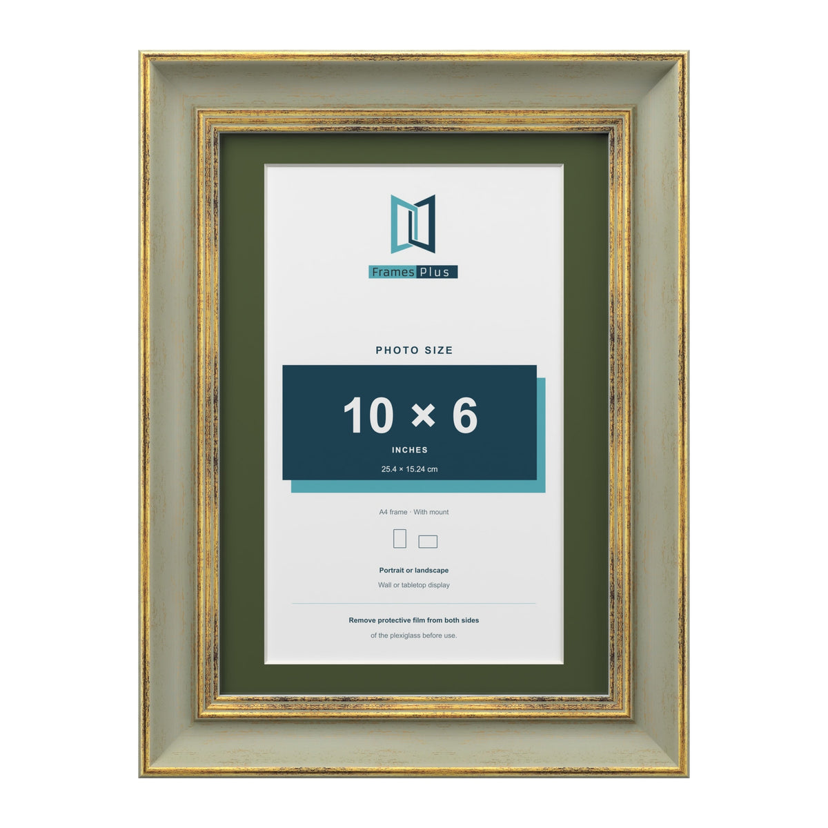 Cassis Green A4 picture frame with a green mount for a 10 x 6 inch photo