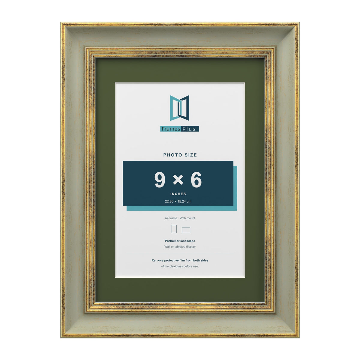 Cassis Green A4 picture frame with a green mount for a 9 x 6 inch photo