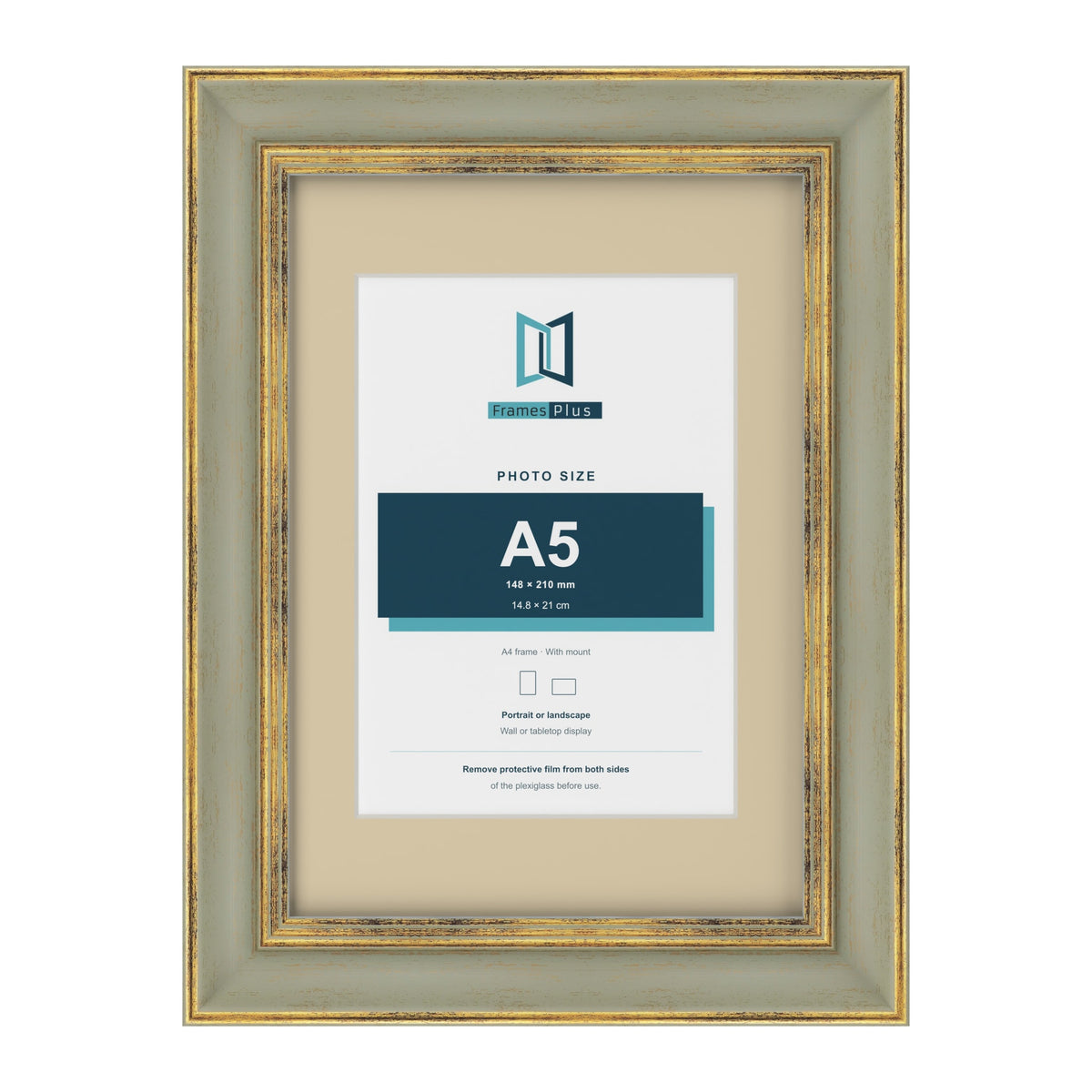 Cassis Green A4 picture frame with an ivory mount for an A5 photo