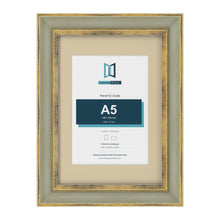 Cassis Green A4 picture frame with an ivory mount for an A5 photo