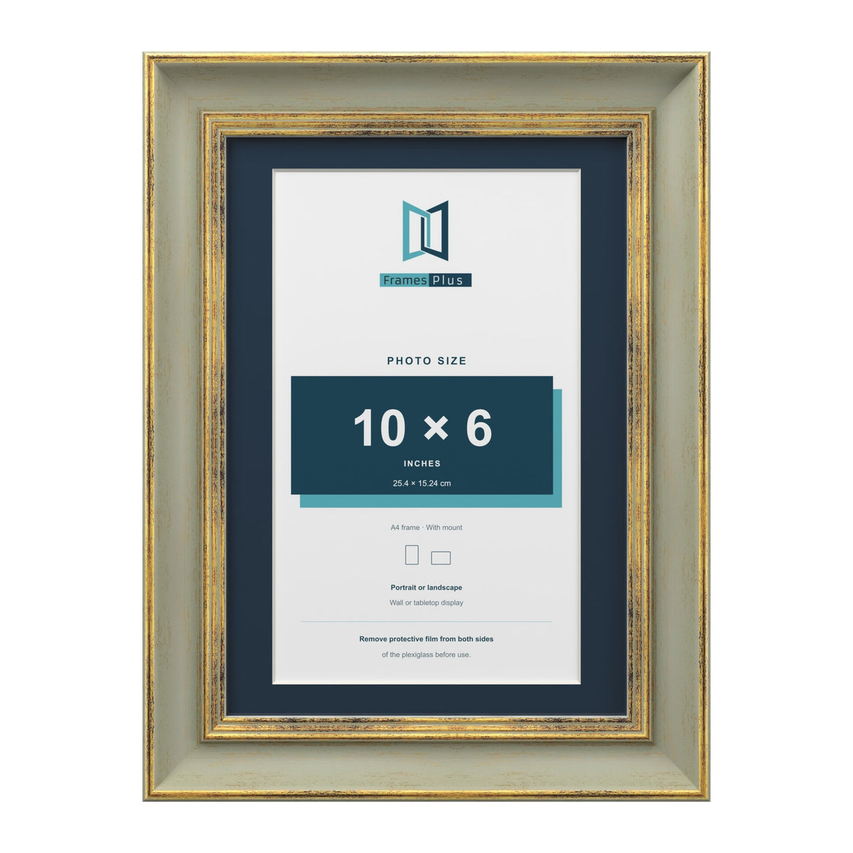 Cassis Green A4 picture frame with a pacific blue mount for a 10 x 6 inch photo