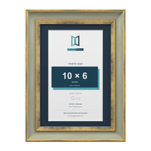 Cassis Green A4 picture frame with a pacific blue mount for a 10 x 6 inch photo