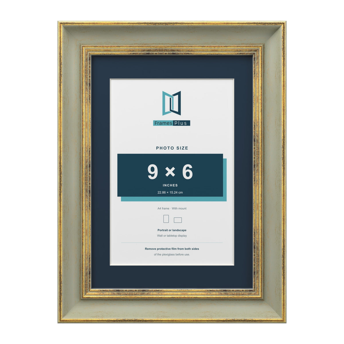 Cassis Green A4 picture frame with a pacific blue mount for a 9 x 6 inch photo