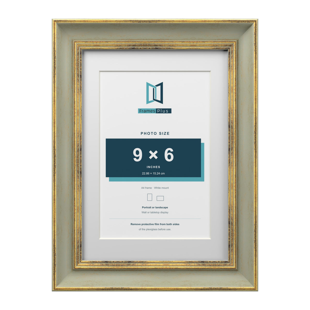 Cassis Green A4 picture frame with a white mount for a 9 x 6 inch photo