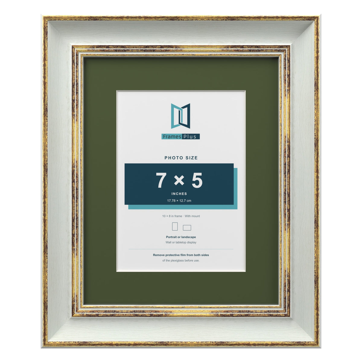 Cassis Light Grey 10 x 8 inch picture frame with a green mount for a 7 x 5 inch photo