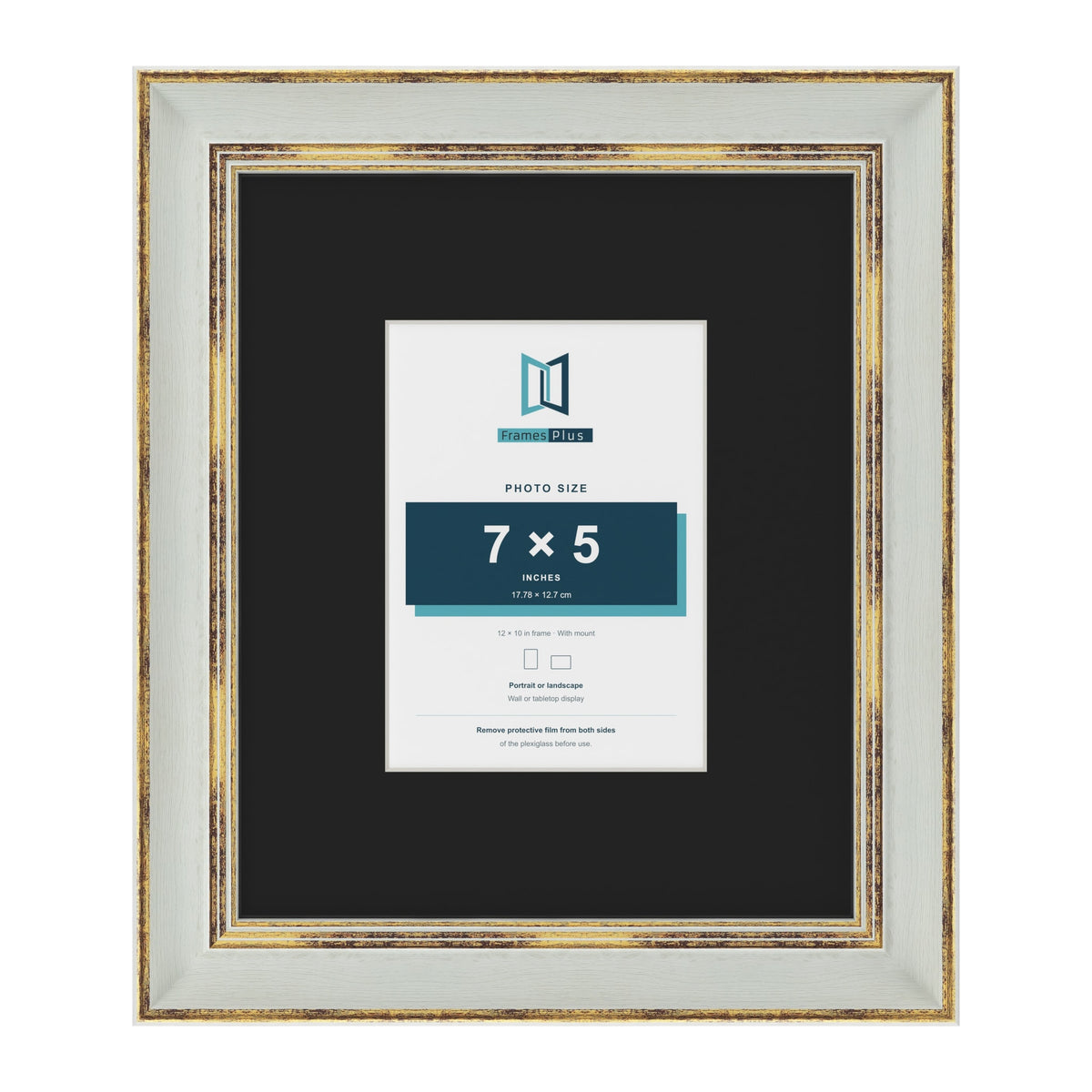 Cassis Light Grey 12 x 10 inch picture frame with a black mount for a 7 x 5 inch photo