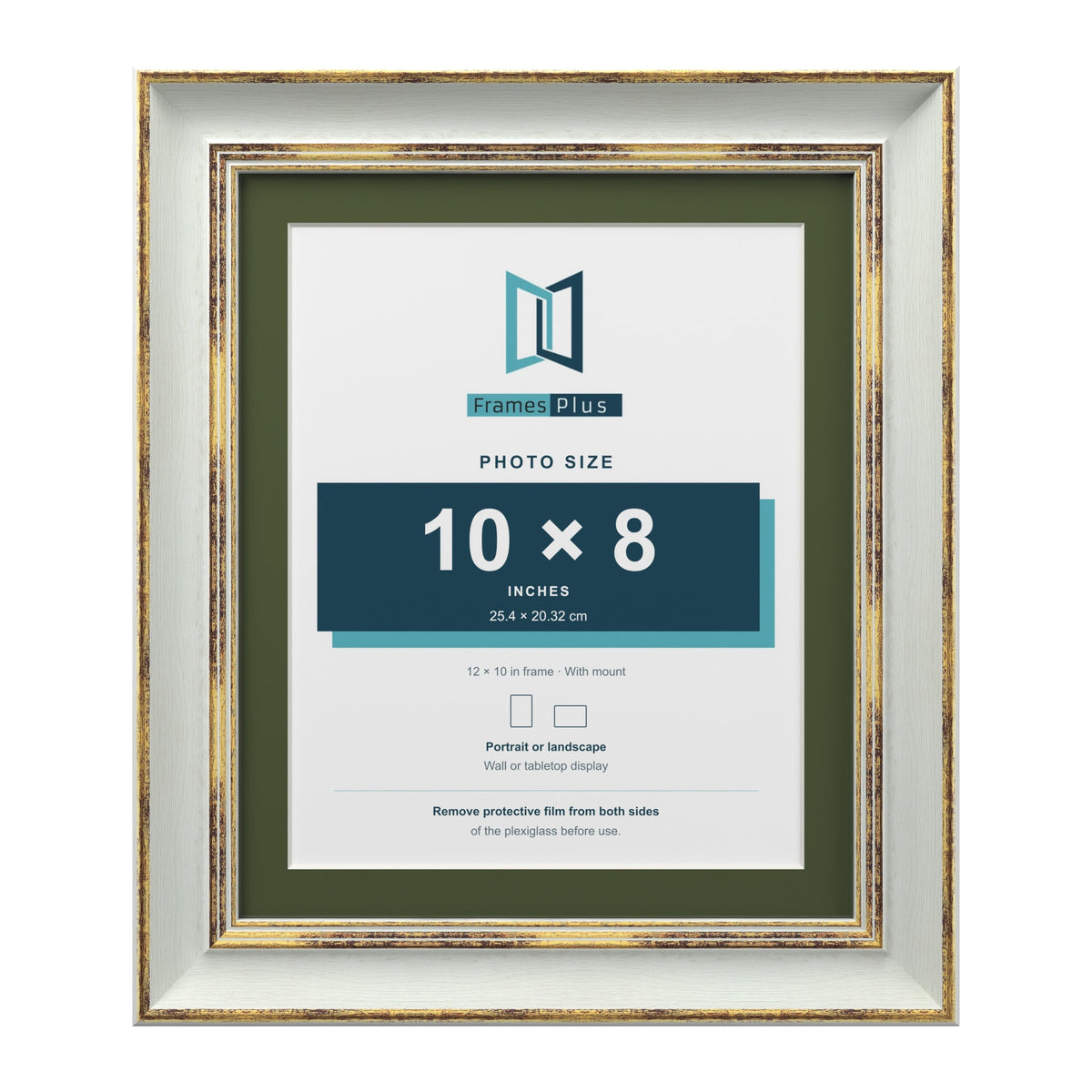 Cassis Light Grey 12 x 10 inch picture frame with a green mount for a 10 x 8 inch photo