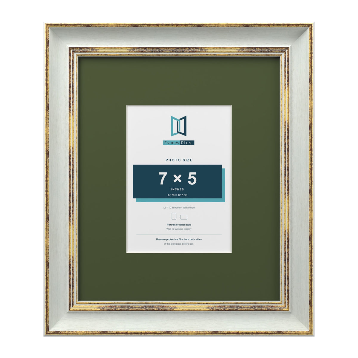 Cassis Light Grey 12 x 10 inch picture frame with a green mount for a 7 x 5 inch photo