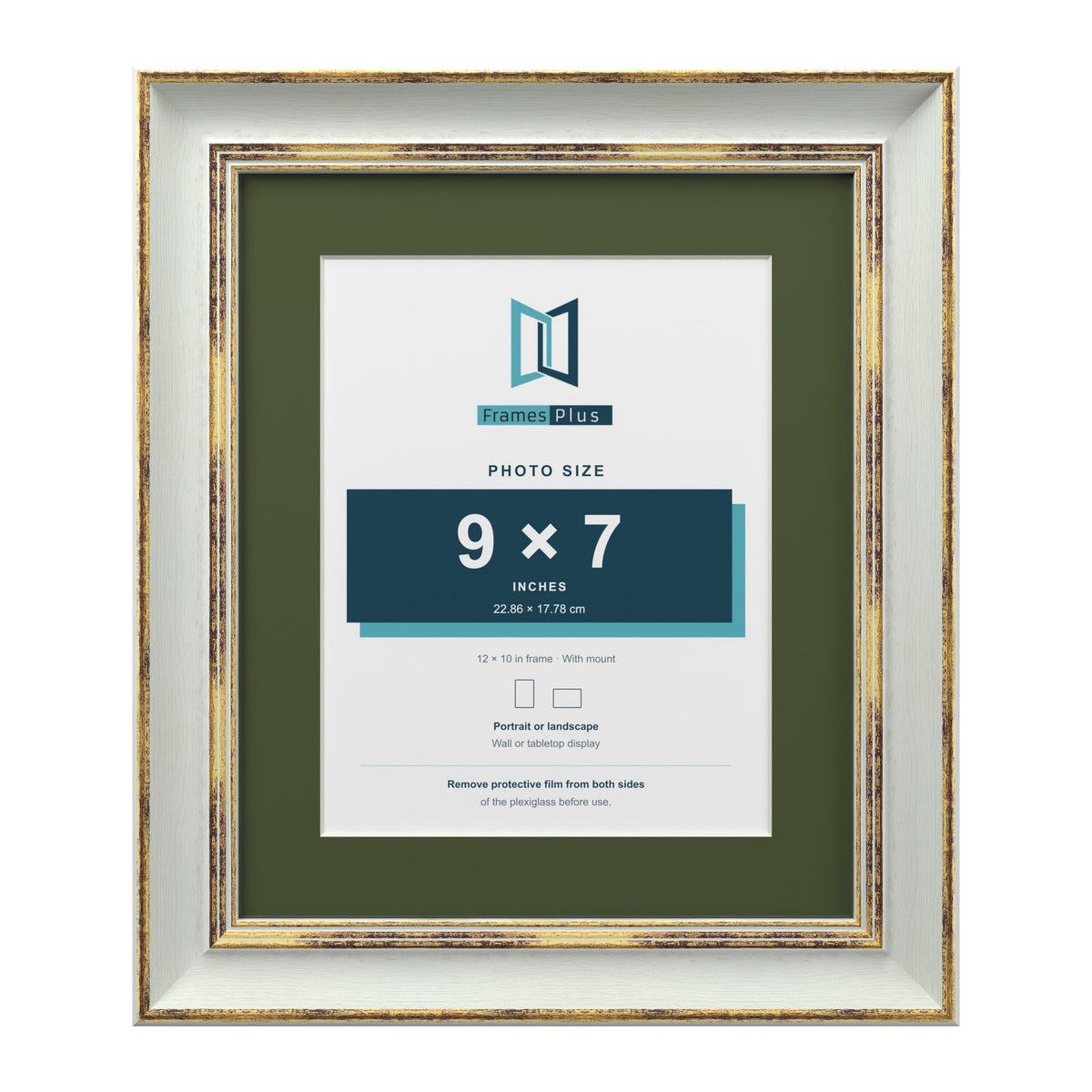 Cassis Light Grey 12 x 10 inch picture frame with a green mount for a 9 x 7 inch photo