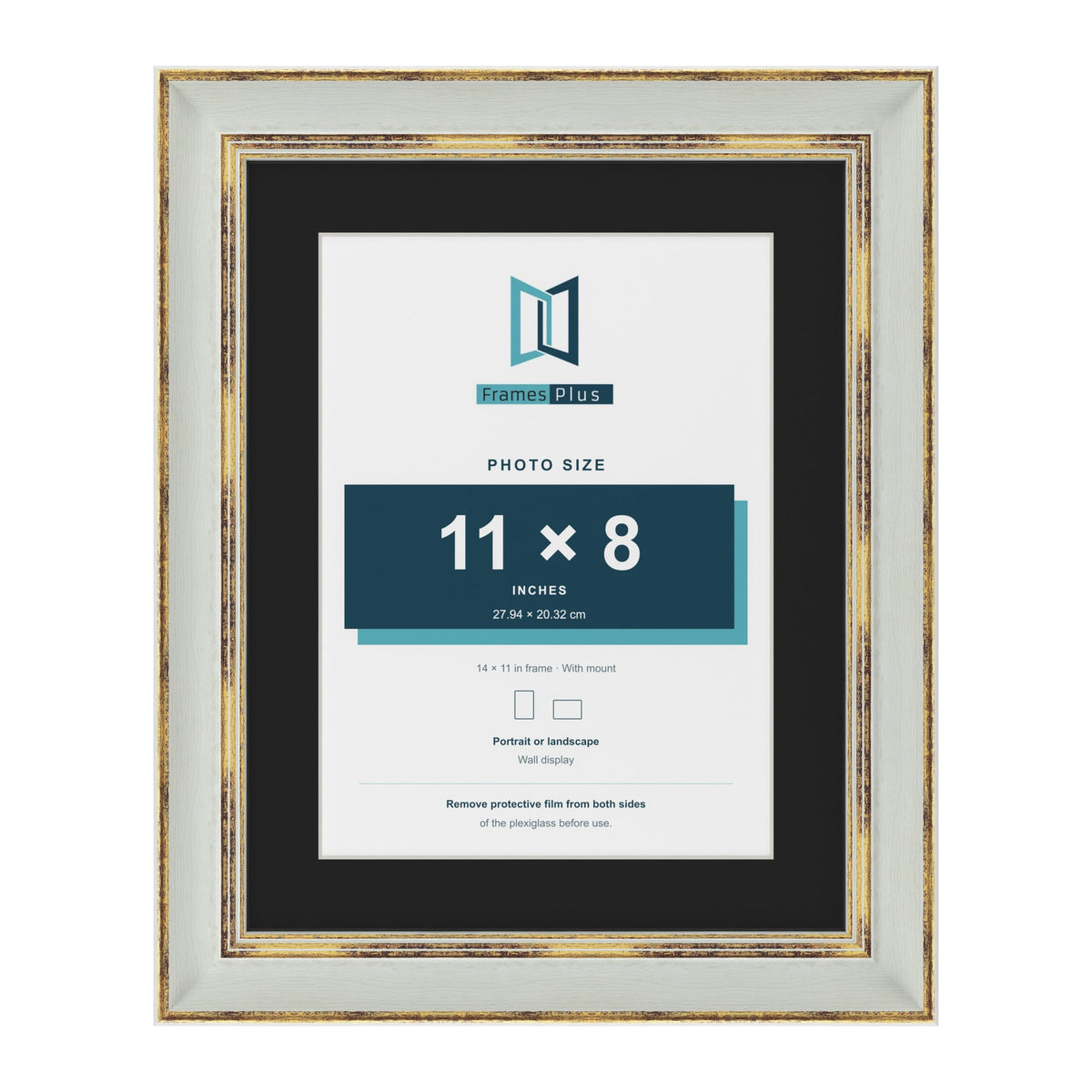 Cassis Light Grey 14 x 11 inch picture frame with a black mount for an 11 x 8 inch photo