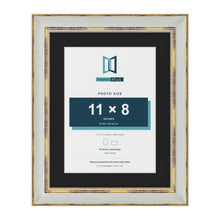 Cassis Light Grey 14 x 11 inch picture frame with a black mount for an 11 x 8 inch photo