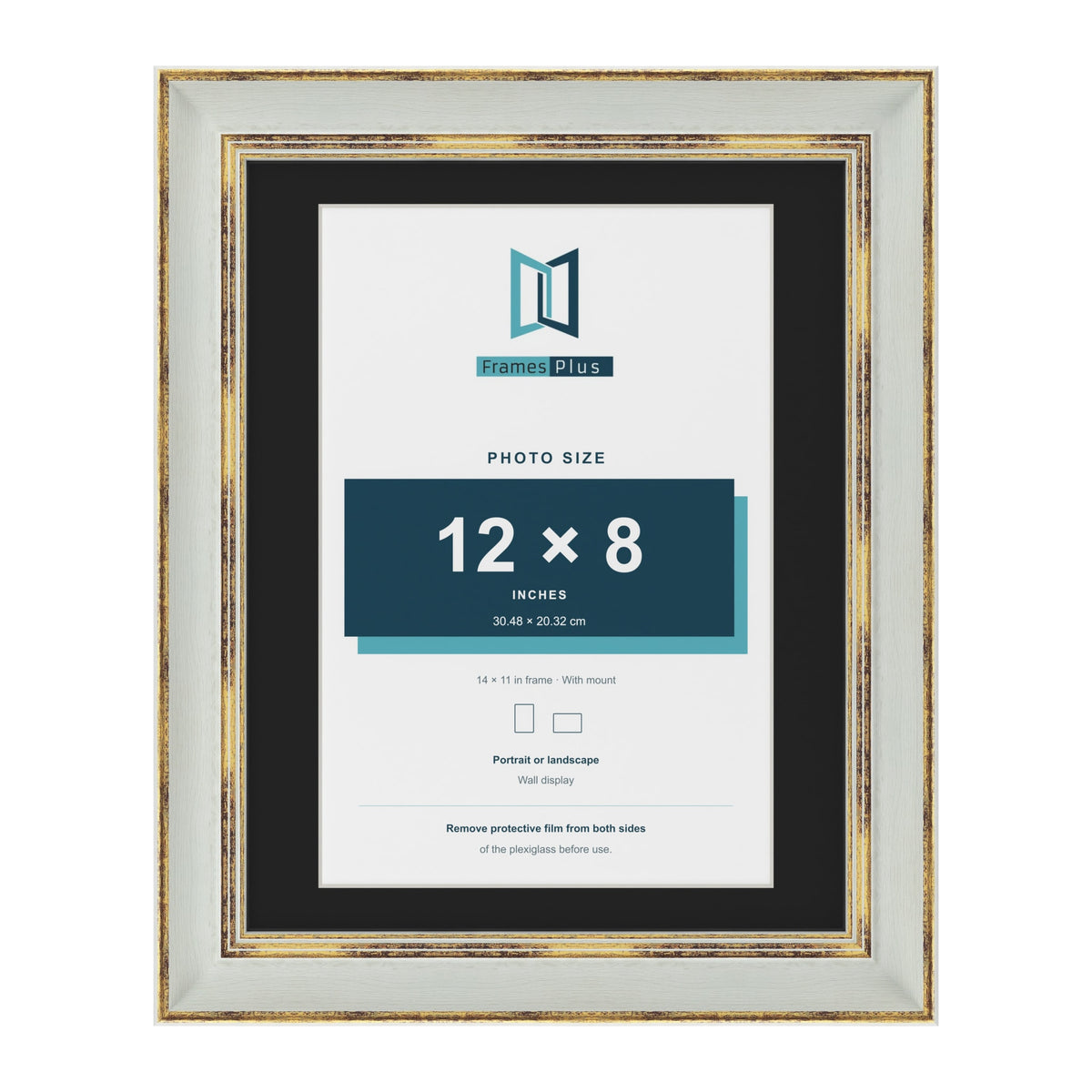 Cassis Light Grey 14 x 11 inch picture frame with a black mount for a 12 x 8 inch photo