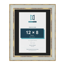 Cassis Light Grey 14 x 11 inch picture frame with a black mount for a 12 x 8 inch photo