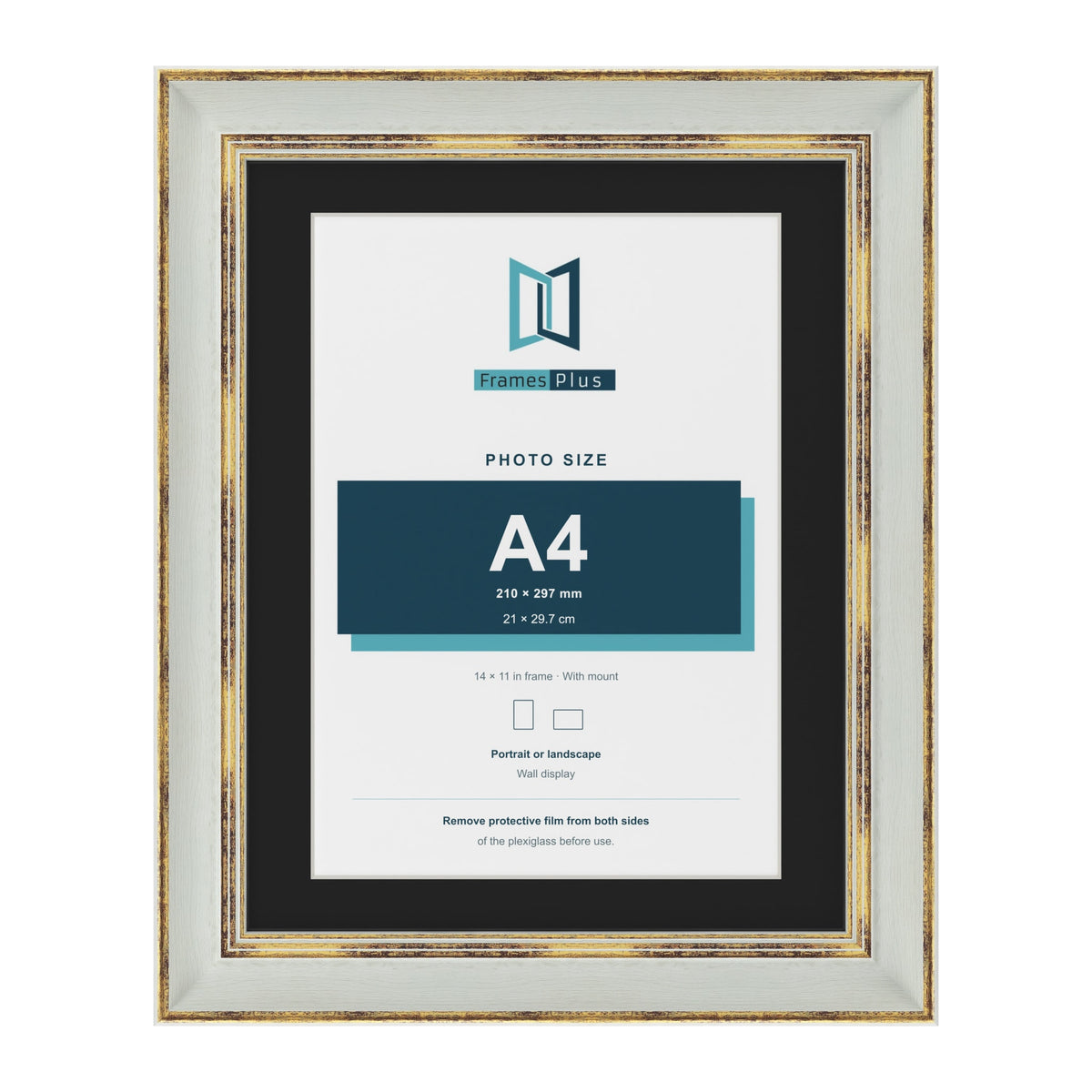Cassis Light Grey 14 x 11 inch picture frame with a black mount for an A4 photo