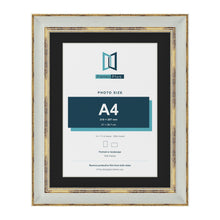 Cassis Light Grey 14 x 11 inch picture frame with a black mount for an A4 photo