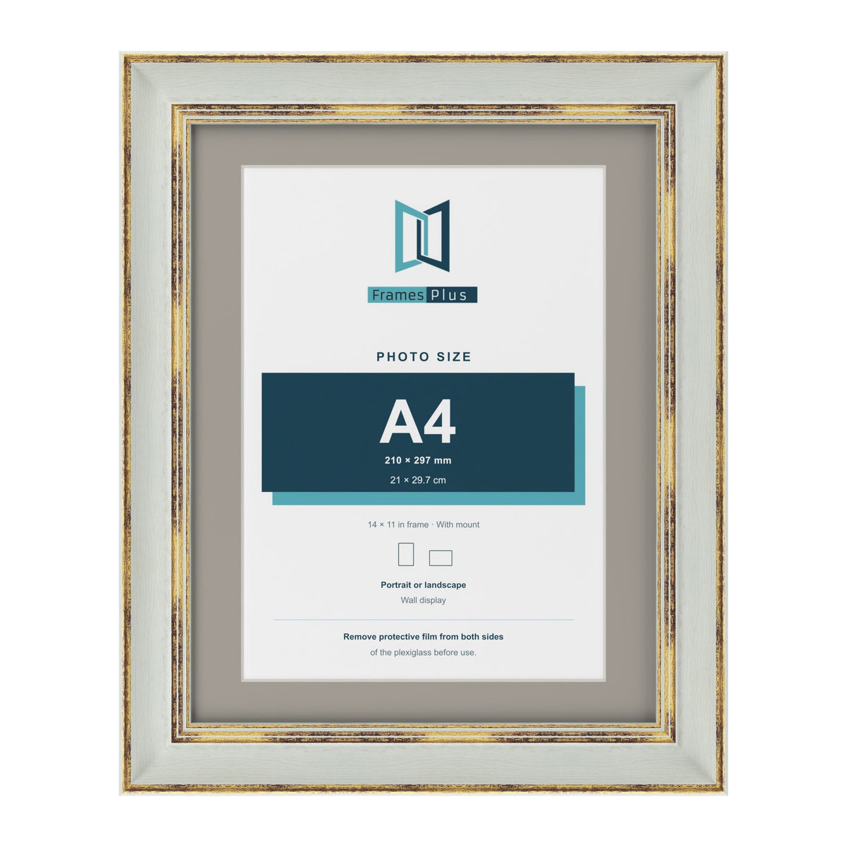 Cassis Light Grey 14 x 11 inch picture frame with a dawn grey mount for an A4 photo