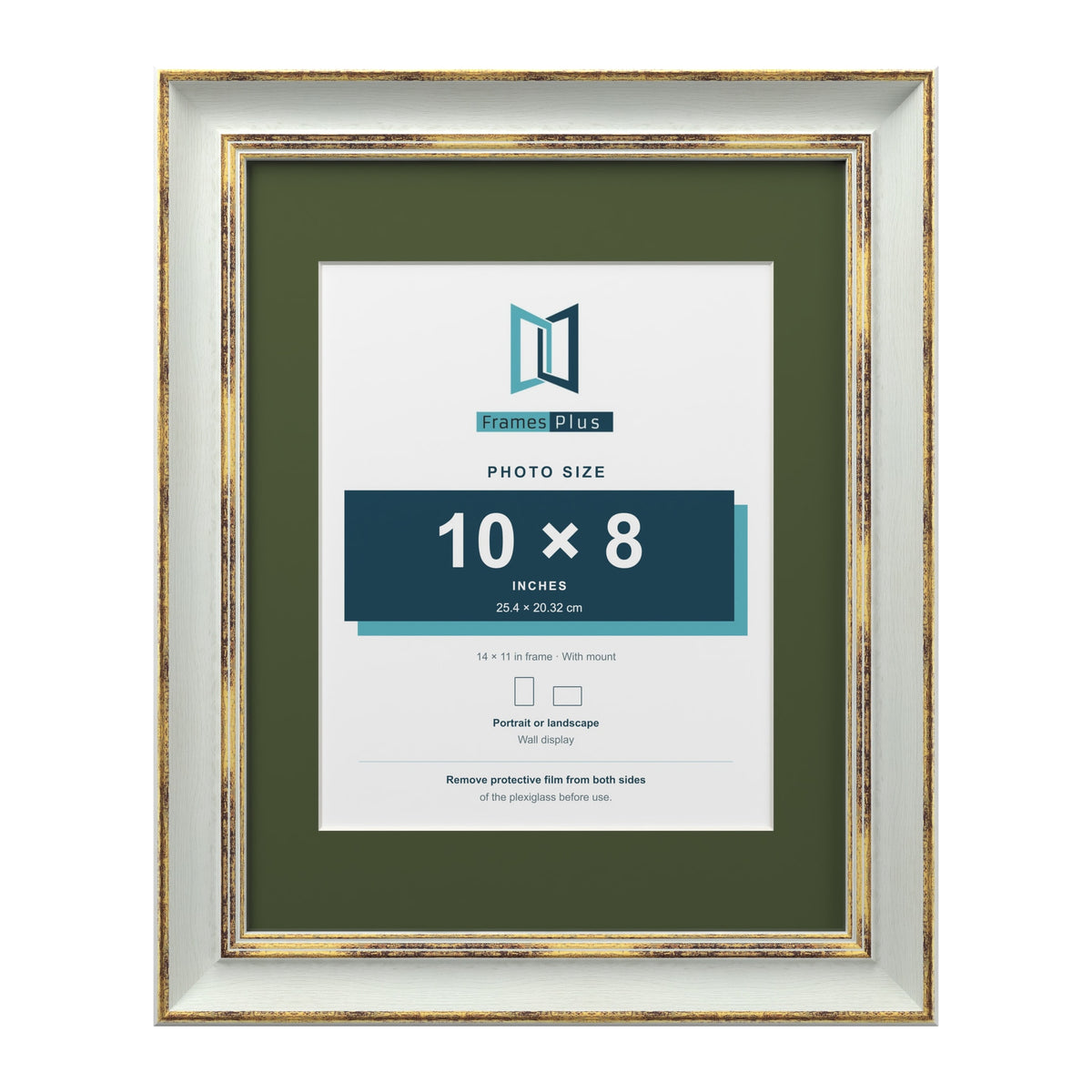 Cassis Light Grey 14 x 11 inch picture frame with a green mount for a 10 x 8 inch photo