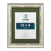Cassis Light Grey 14 x 11 inch picture frame with a green mount for a 10 x 8 inch photo