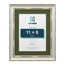 Cassis Light Grey 14 x 11 inch picture frame with a green mount for an 11 x 8 inch photo