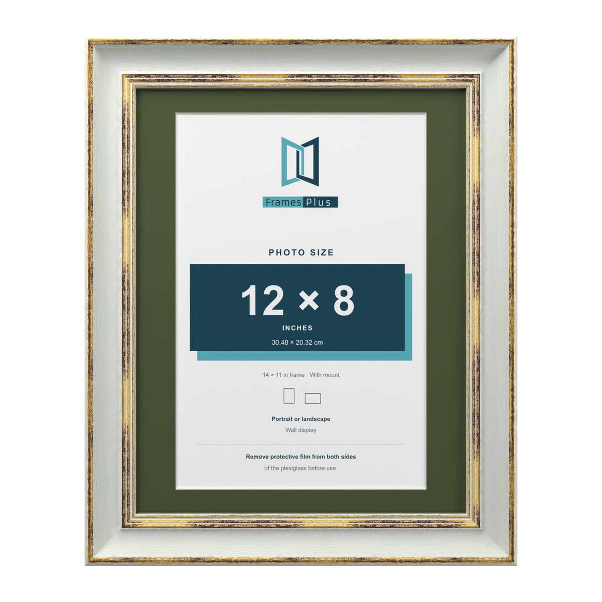 Cassis Light Grey 14 x 11 inch picture frame with a green mount for a 12 x 8 inch photo