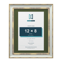 Cassis Light Grey 14 x 11 inch picture frame with a green mount for a 12 x 8 inch photo