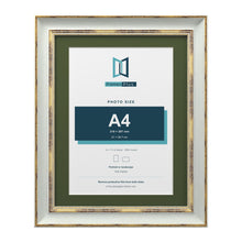 Cassis Light Grey 14 x 11 inch picture frame with a green mount for an A4 photo